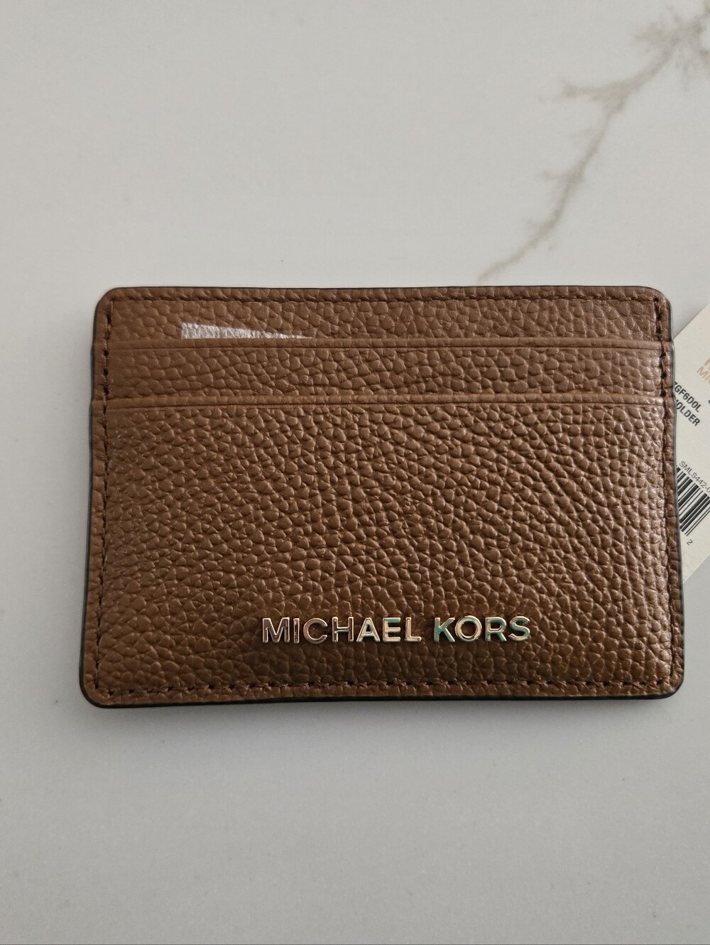 NWT Michael Kors Pebbled Brown Leather Jet Set Card Holder